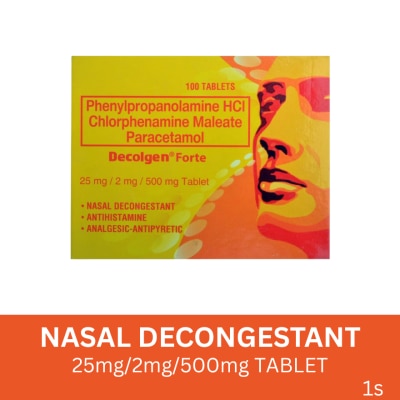 DECOLGEN DECOLGEN Phenylephrine HCl 10mg Paracetamol 500mg Chlorphenamine maleate 2mg Tablet Sold Per Piece
