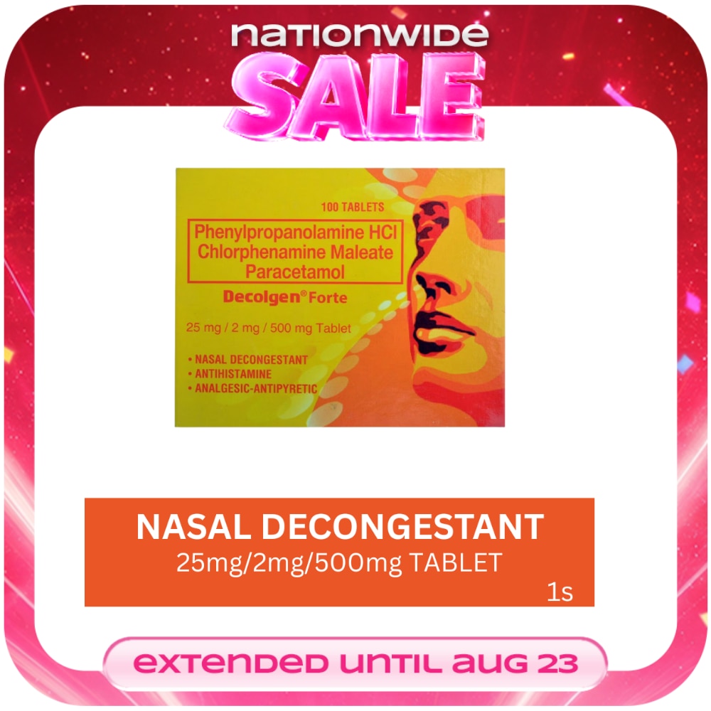 DECOLGEN Phenylephrine HCl 10mg Paracetamol 500mg Chlorphenamine maleate 2mg Tablet Sold Per Piece image