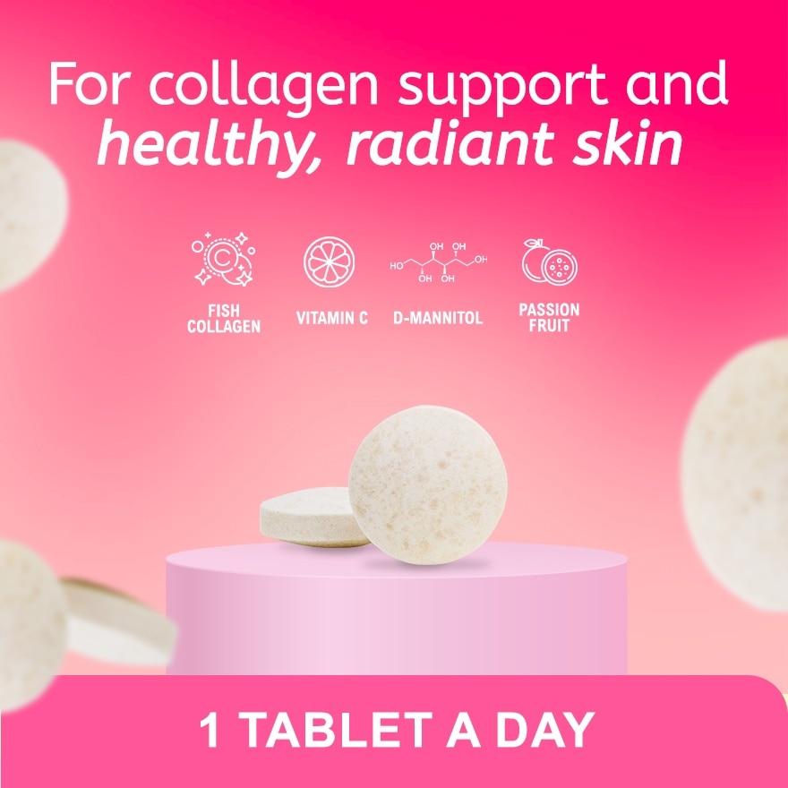 NUTRABLISS Collagen + Vitamin C Passion Fruit Flavor Food Supplement 30 Chewable Tablets