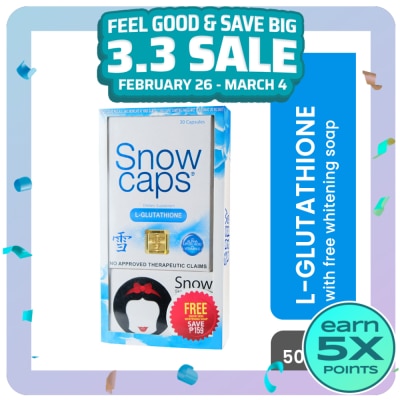 SNOW SNOW CAPS Premium L-Glutathione 500mg with Free Snow Skin Whitening Soap