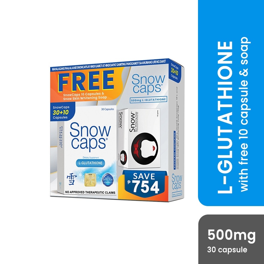 SNOW CAPS L-Glutathione 500mg with Free 10s and Snow Soap