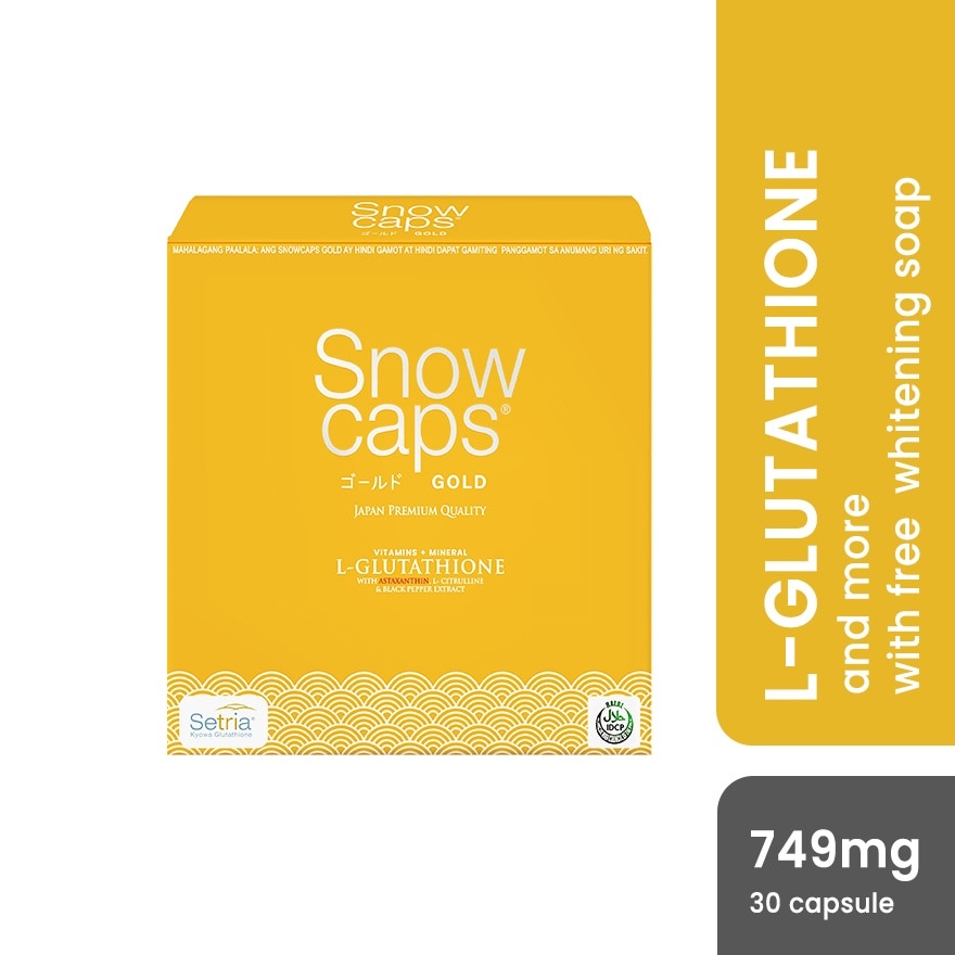 SNOW CAPS Gold L-Glutathione 749mg 30s with Free Snow Skin Whitening Soap