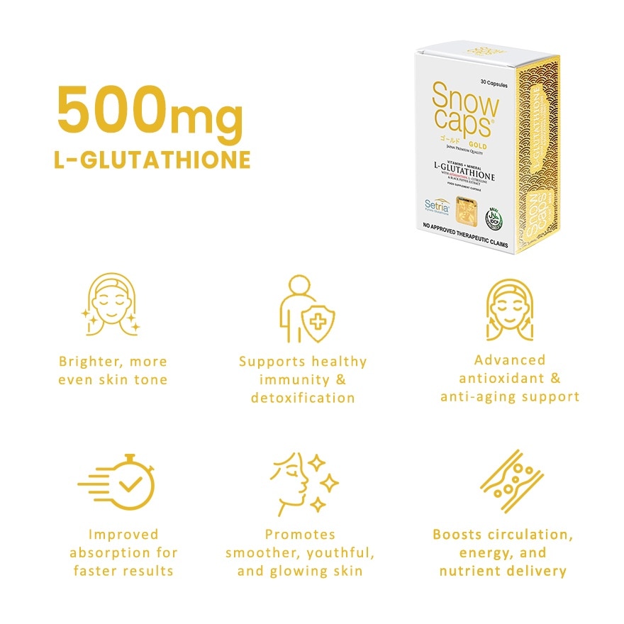 SNOW CAPS Gold L-Glutathione 749mg 30s with Free Snow Skin Whitening Soap