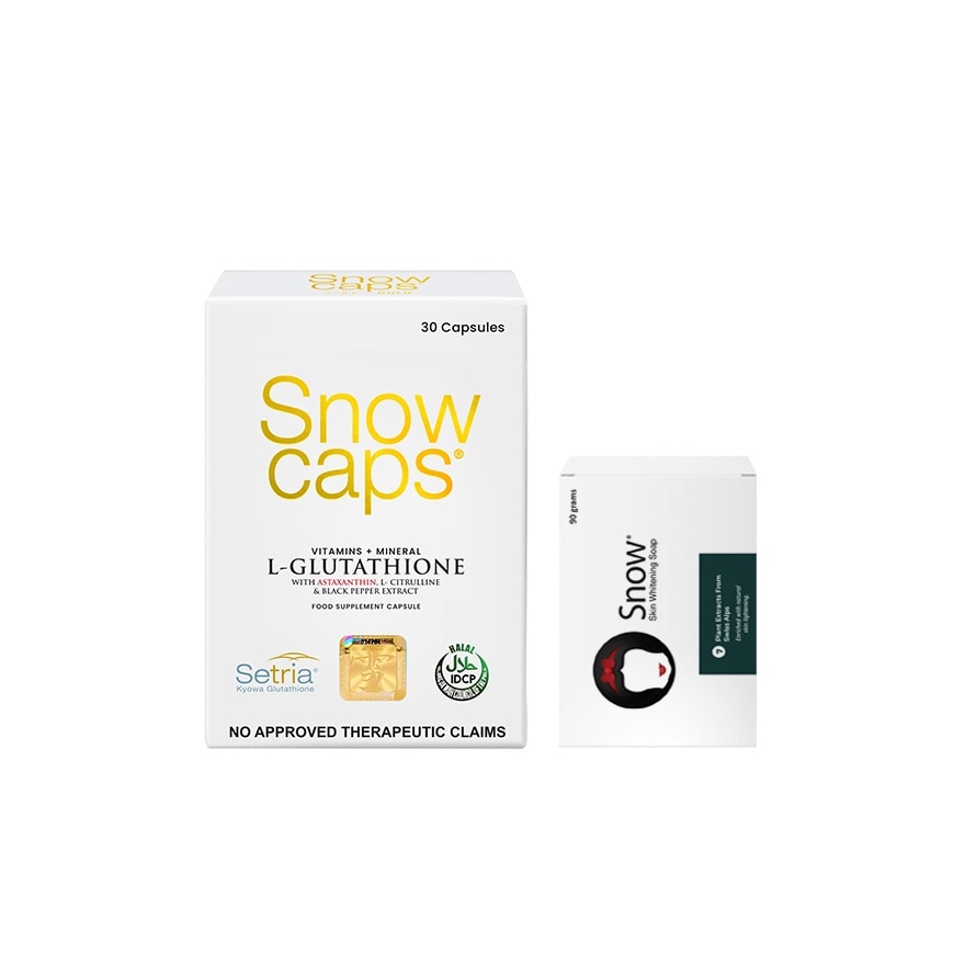 SNOW CAPS Gold L-Glutathione 749mg 30s with Free Snow Skin Whitening Soap