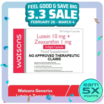 WATSONS GENERICS WATSONS GENERICS WATSONS GENERICS Lutein 10mg Plus Zeaxanthin 1mg Softgel Capsule Sold Per Piece