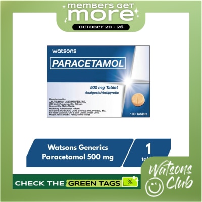WATSONS GENERICS WATSONS GENERICS Paracetamol 500 mg 1 Tablet (Sold per Piece) image