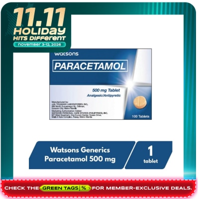 WATSONS GENERICS WATSONS GENERICS Paracetamol 500 mg 1 Tablet (Sold per Piece) image