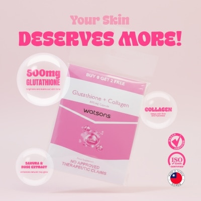 WATSONS GENERICS, WATSONS Glutathione + Collagen 800mg 8 + 2 Capsules