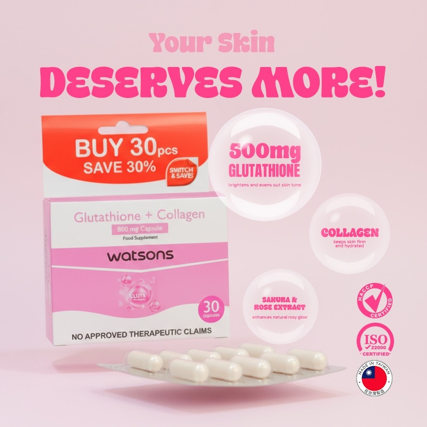 WATSONS GENERICS Glutathione + Collagen 800mg Capsule 30s