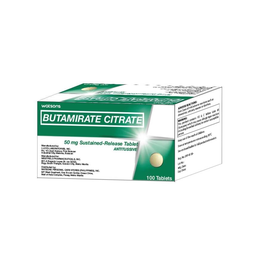 WATSONS Butamirate Citrate Sustained-Release Tablet Antitussive 50mg (Sold Per Piece)
