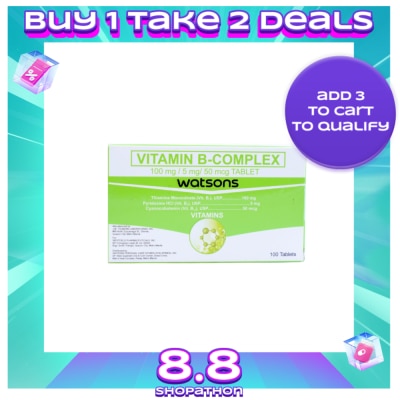 WATSONS GENERICS Vitamin B-Complex 100 mg/5mg/50mcg Tablet (Sold per Piece)